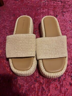 Woven Slide Sandals in Natural Beige - Women